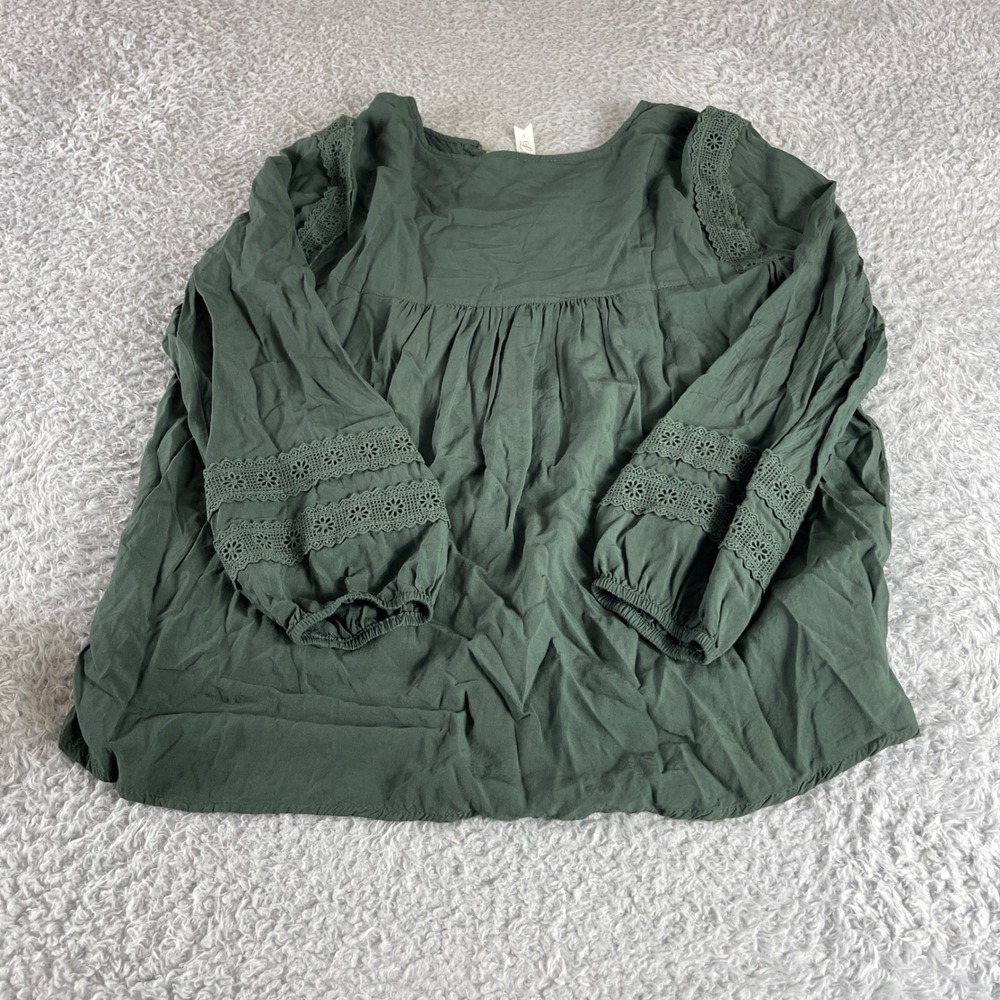 L Love Green Crochet Lace Trim V-Neck Cotton Blouse Top LV21858 Large - Picture 8 of 9